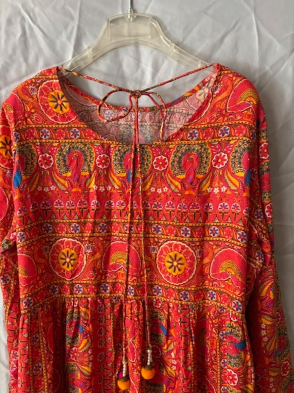 Rang Ja Tunic Dress Peacock Floral Gold Detail Dress Midi Large L 12 14 Tassel
